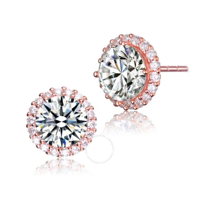 Megan Walford .925 Sterling Silver Rose Gold Plated Cubic Zirconia Stud Earrings In Pink