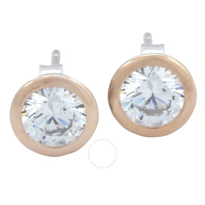 Megan Walford .925 Sterling Silver Rose Gold Plated Cubic Zirconia Stud Earrings In Metallic