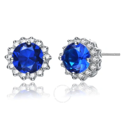 Megan Walford .925 Sterling Silver Sapphire Cubic Zirconia Button Earrings In White