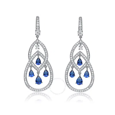 Megan Walford .925 Sterling Silver Sapphire Cz Double Teardrop Chandelier Earrings In Blue
