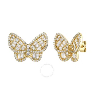 Megan Walford 14k Gold Plated Diamond Cubic Zirconia Clusters Butterfly Stud Earrings In Gold-tone
