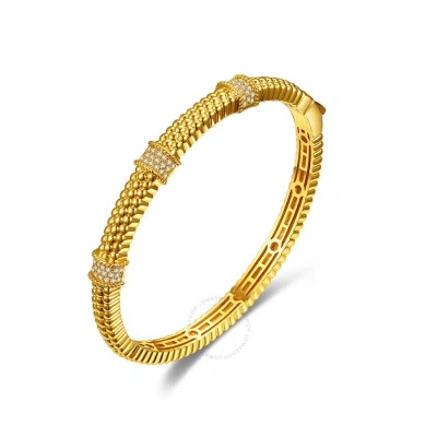 Megan Walford 14k Gold Plated With Diamond Cubic Zirconia 3d Textured Bangle Bracelet In Gold-tone
