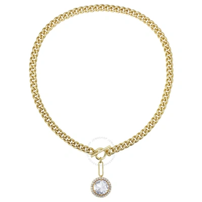 Megan Walford 14k Gold Plated With Diamond Cubic Zirconia Cluster Drop Curb Chain Necklace W/ Toggle In Gold-tone