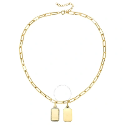 Megan Walford 14k Gold Plated With Diamond Cubic Zirconia Double Dog Tag Pendant Cable Chain Adjusta In Gold-tone