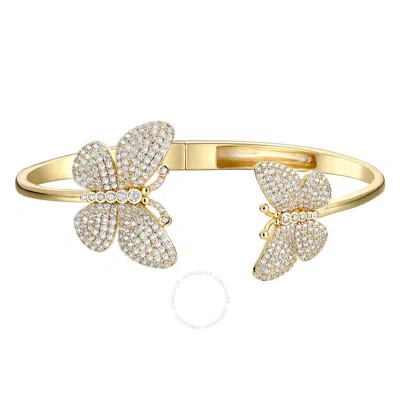 Megan Walford 14k Gold Plated With Diamond Cubic Zirconia French Pave Butterfly Open Cuff Bangle Bra In Gold-tone