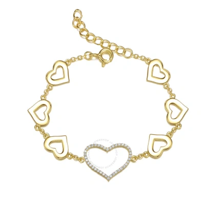 Megan Walford 14k Gold Plated With Diamond Cubic Zirconia Heart Halo Charm Kids/teens Bracelet In Gold-tone