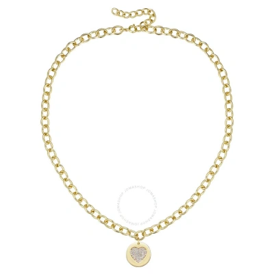 Megan Walford 14k Gold Plated With Diamond Cubic Zirconia Heart Medallion Pendant Curb Chain Adjusta In Gold-tone