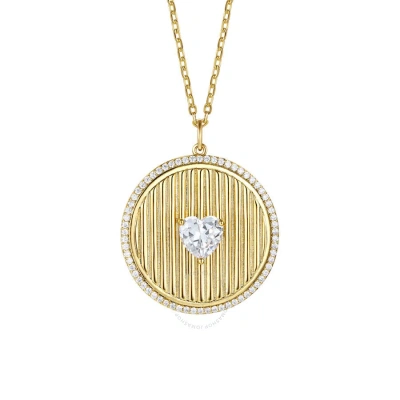 Megan Walford 14k Gold Plated With Diamond Cubic Zirconia Heart Medallion Pendant Necklace In Gold-tone