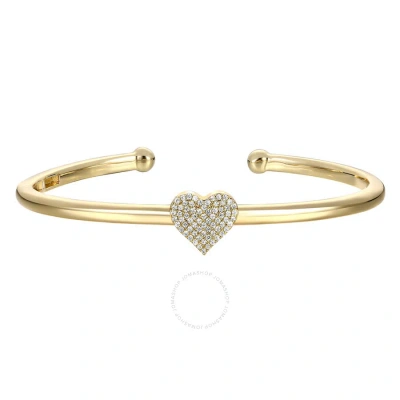 Megan Walford 14k Gold Plated With Diamond Cubic Zirconia Heart Pave Open Cuff Bangle Bracelet In Gold-tone