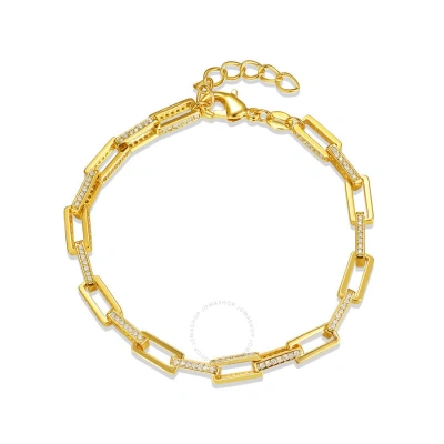 Megan Walford 14k Gold Plated With Diamond Cubic Zirconia Rectangular Cable Link Adjustable Bracelet In Gold-tone
