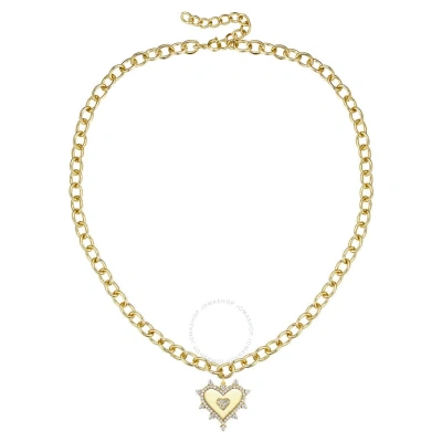 Megan Walford 14k Gold Plated With Diamond Cubic Zirconia Sunshine Heart Pendant Curb Chain Adjustab In Gold-tone