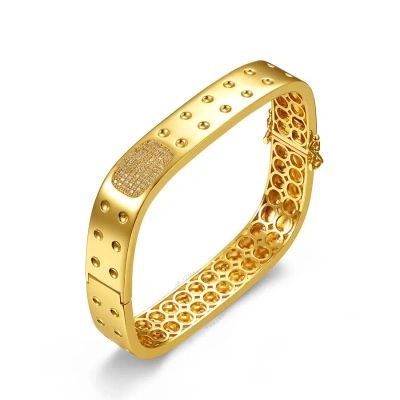 Megan Walford 14k Gold Plated With Diamond Cubic Zirconia Textured Geometric Square Bangle Bracelet In Gold-tone