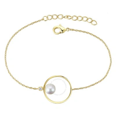 Megan Walford 14k Gold Plated With White Freshwater Pearl Solitaire Asymmetrical Wire Halo Delicate  In Gold-tone