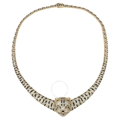 Megan Walford 14k Yellow Gold Plated With Black Enamel Leopard Head Cubic Zirconia Omega Necklace