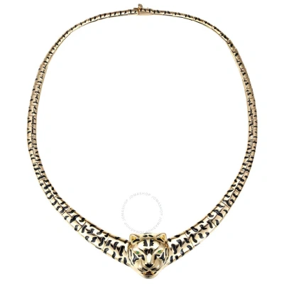 Megan Walford 14k Yellow Gold Plated With Black Enamel Leopard Head Omega Necklace