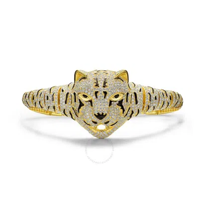Megan Walford 14k Yellow Gold Plated With Diamond Cubic Zirconia Leopard Bangle Bracelet In Sterling In Gold-tone