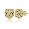 MEGAN WALFORD MEGAN WALFORD 14K YELLOW GOLD PLATED WITH DIAMOND CUBIC ZIRCONIA LEOPARD HEAD STUD EARRINGS IN STERL