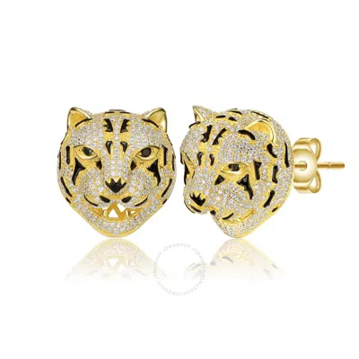 Megan Walford 14k Yellow Gold Plated With Diamond Cubic Zirconia Leopard Head Stud Earrings In Sterl