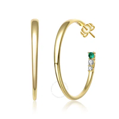 Megan Walford 14k Yellow Gold Plated With Emerald & Cubic Zirconia 3-stone C-hoop Earrings In Sterli
