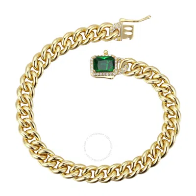 Megan Walford 14k Yellow Gold Plated With Emerald & Diamond Cubic Zirconia Halo Cluster Curb Chain B In Green