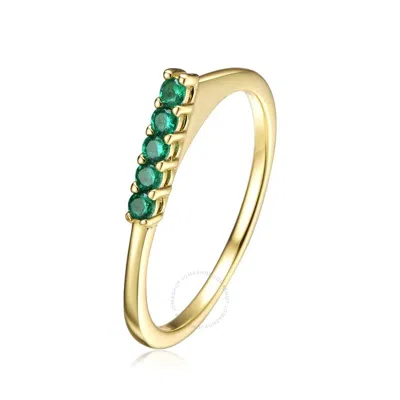 Megan Walford 14k Yellow Gold Plated With Emerald Cubic Zirconia Chevron Tower Ring In Sterling Silv