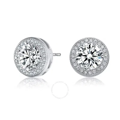 Megan Walford .925 Sterling Silver Cubic Zirconia Solitaire Halo Stud Earrings In White