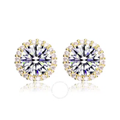 Megan Walford .925 Sterling Silver Gold Plated Cubic Zirconia Button Stud Earrings In Gold-tone