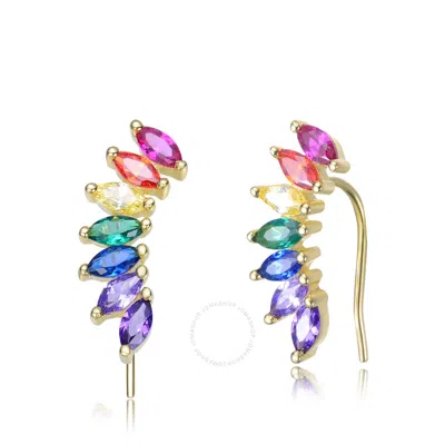 Megan Walford .925 Sterling Silver Gold Plated Multi Colored Cubic Zirconia Floral Earrings