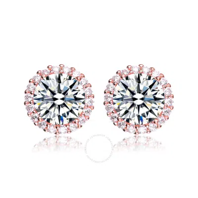 Megan Walford .925 Sterling Silver Rose Gold Plated Cubic Zirconia Button Stud Earrings In White