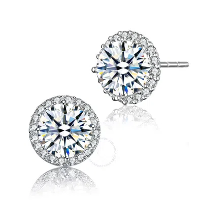 Megan Walford .925 Sterling Silver White Gold Plated Cubic Zirconia Stud Earrings In Metallic
