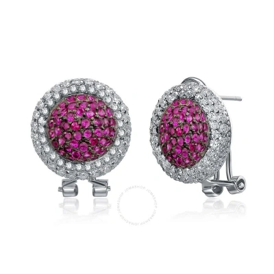 Megan Walford Black Over Sterling Silver Round Pink And Clear Cubic Zirconia Stud Earrings In Tri-color
