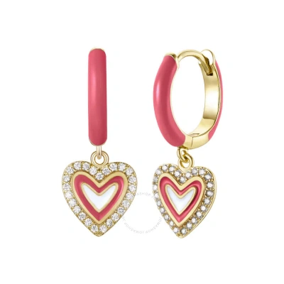 Megan Walford Children's 14k Gold Plated With Diamond Cubic Zirconia & Magenta-red Enamel Halo Heart