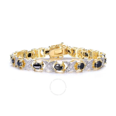 Megan Walford Classic Gold Overlay Sterling Silver Oval Black And Round Clear Link Bracelet In Tri-color
