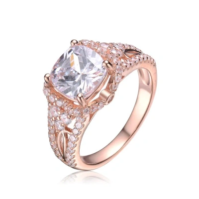 Megan Walford Classic Rose Over Sterling Silver Cushion Clear Cubic Zirconia Side Stone Ring In Two-tone