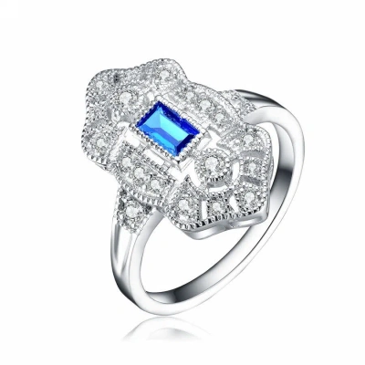 Megan Walford Classic Sterling Silver Baguette Blue Cubic Zirconia Cocktail Ring In Two-tone