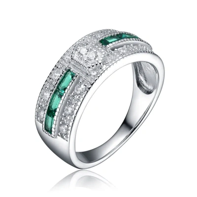 Megan Walford Classic Sterling Silver Baguette Green Cubic Zirconia Contemporary Ring In Two-tone