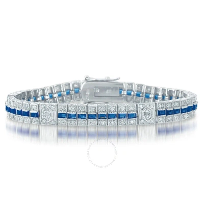 Megan Walford Classic Sterling Silver Baguette Sapphire And Round Clear Cubic Zirconia Tennis Bracel In Two-tone