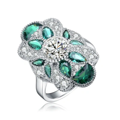 Megan Walford Classic Sterling Silver Multi-cut Cubic Zirconia Cocktail Ring In Green