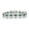 MEGAN WALFORD MEGAN WALFORD CLASSIC STERLING SILVER OVAL EMERALS AND ROUND CLEAR CUBIC ZIRCONIA FLOWER TENNIS BRAC