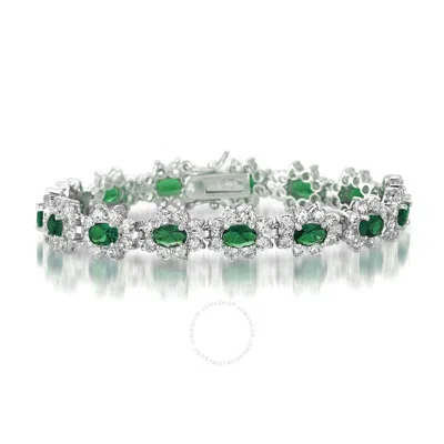 Megan Walford Classic Sterling Silver Oval Emerals And Round Clear Cubic Zirconia Flower Tennis Brac In Metallic