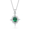 MEGAN WALFORD MEGAN WALFORD CLASSIC STERLING SILVER OVAL GREEN CUBIC ZIRCONIA FLOWER SOLITAIRE PENDANT NECKLACE