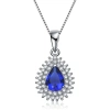 MEGAN WALFORD MEGAN WALFORD CLASSIC STERLING SILVER PEAR BLUE CUBIC ZIRCONIA SOLITAIRE PENDANT NECKLACE