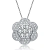 MEGAN WALFORD MEGAN WALFORD CLASSIC STERLING SILVER ROUND CLEAR CUBIC ZIRCONIA FLOWER PENDANT NECKLACE