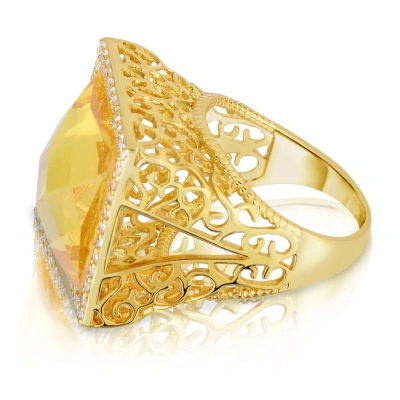 Megan Walford Classy Gold Over Sterling Silver Princess Yellow Cubic Zirconia Halo Ring In Two-tone