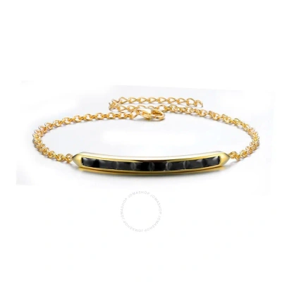Megan Walford Classy Gold Overlay Sterling Silver Baguette Black Cubic Zirconia Bar Bracelet In Two-tone
