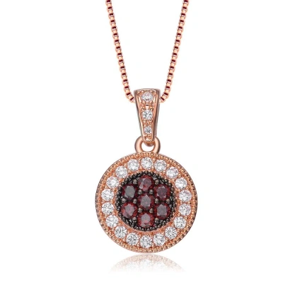 Megan Walford Classy Rose And Black Over Sterling Silver Round Red And Clear Solitaire Pendant Neckl In Tri-color