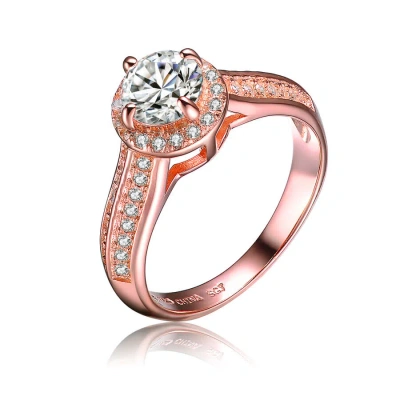 Megan Walford Classy Rose Over Sterling Silver Round Cubic Zirconia Side Stone Ring In Two-tone