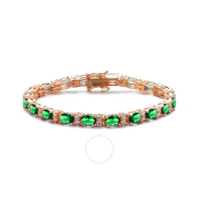 Megan Walford Classy Rose Overlay Sterling Silver Oval Emerald And Round Clear Cubic Zirconia Tennis In Two-tone