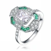 MEGAN WALFORD MEGAN WALFORD CLASSY STERLING SILVER BAGUETTE GREEN AND EMERALD CLEAR CUBIC ZIRCONIA COCKTAIL RING