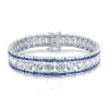 MEGAN WALFORD MEGAN WALFORD CLASSY STERLING SILVER PRINCESS SAPPHIRE AND ROUND CLEAR CUBIC ZIRCONIA TENNIS BRACELE
